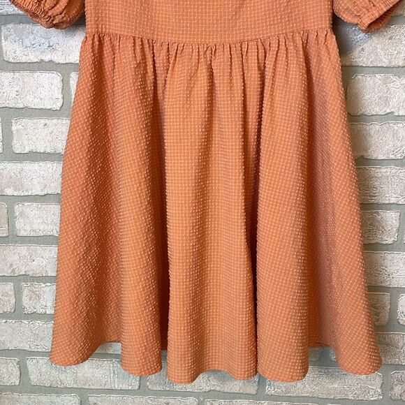 Mable One Kiss Away Peach Square Neck Puff Sleeve Babydoll Mini Dress size S - Picture 7 of 13